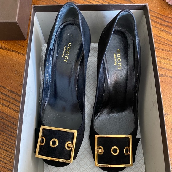 GUCCI black block heel buckle pumps sz 37 323517